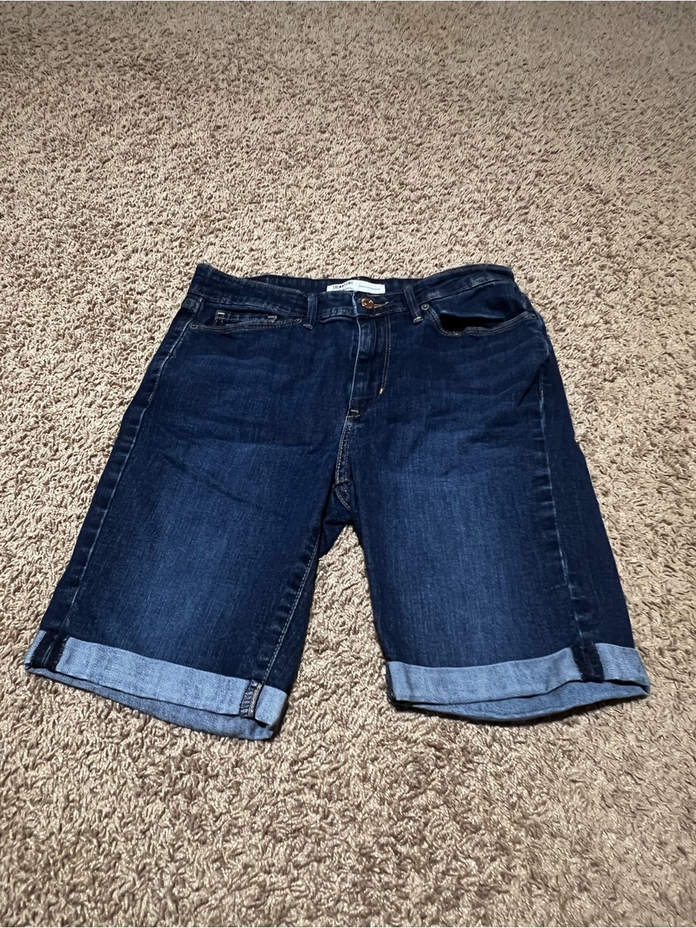 Signature by Levi Strauss Dark Blue Cuffed Denim Shorts
